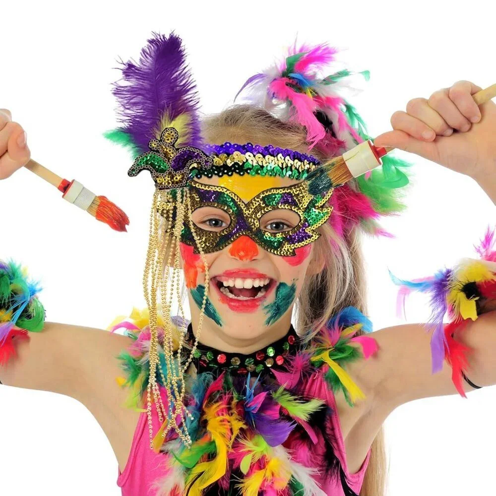 Feather Headbands Bead Necklaces Mask Set for Masquerade 1920s Party Women Men